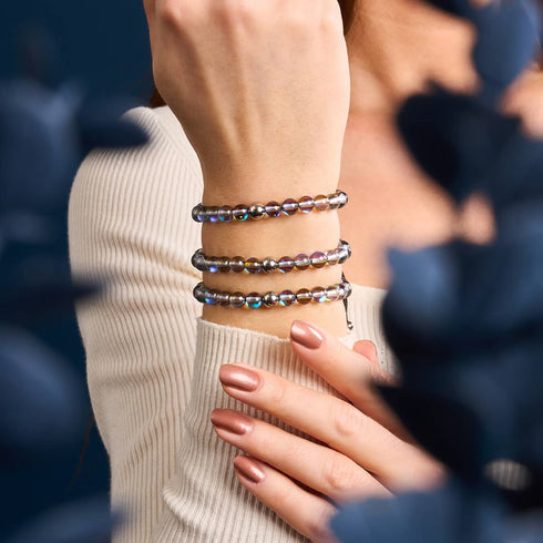 Milchstraße | Silber | Galaxie Glas Makramee Perlen Armband